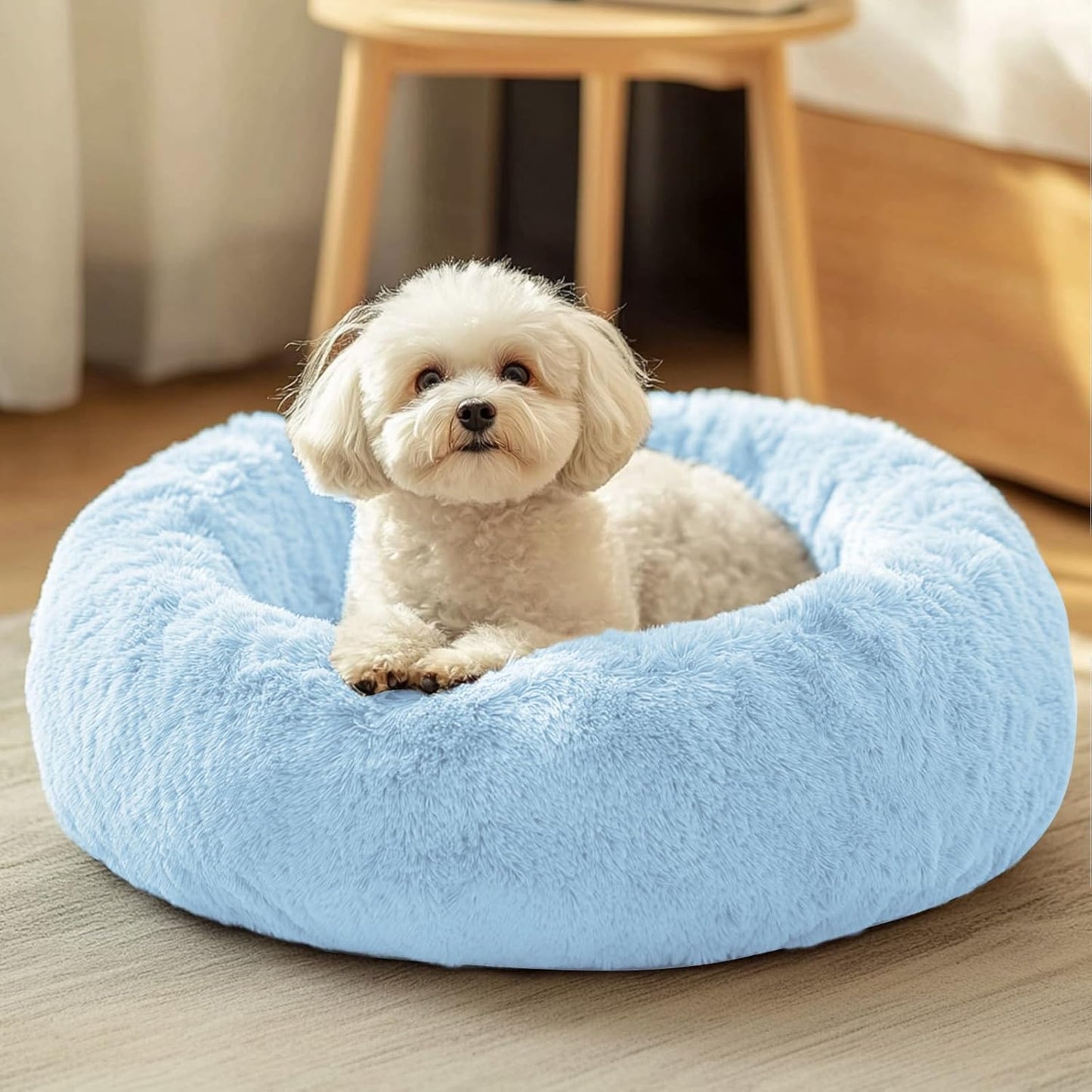 Calming Donut Dog Bed 23" | Anti-Anxiety Fluffy Pet Bed for Small & Medium Dogs and Cats