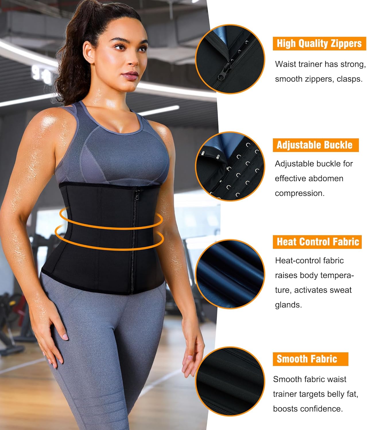 LEINIDINA Women's Waist Trainer Corset with Zipper Sweat Trimmer