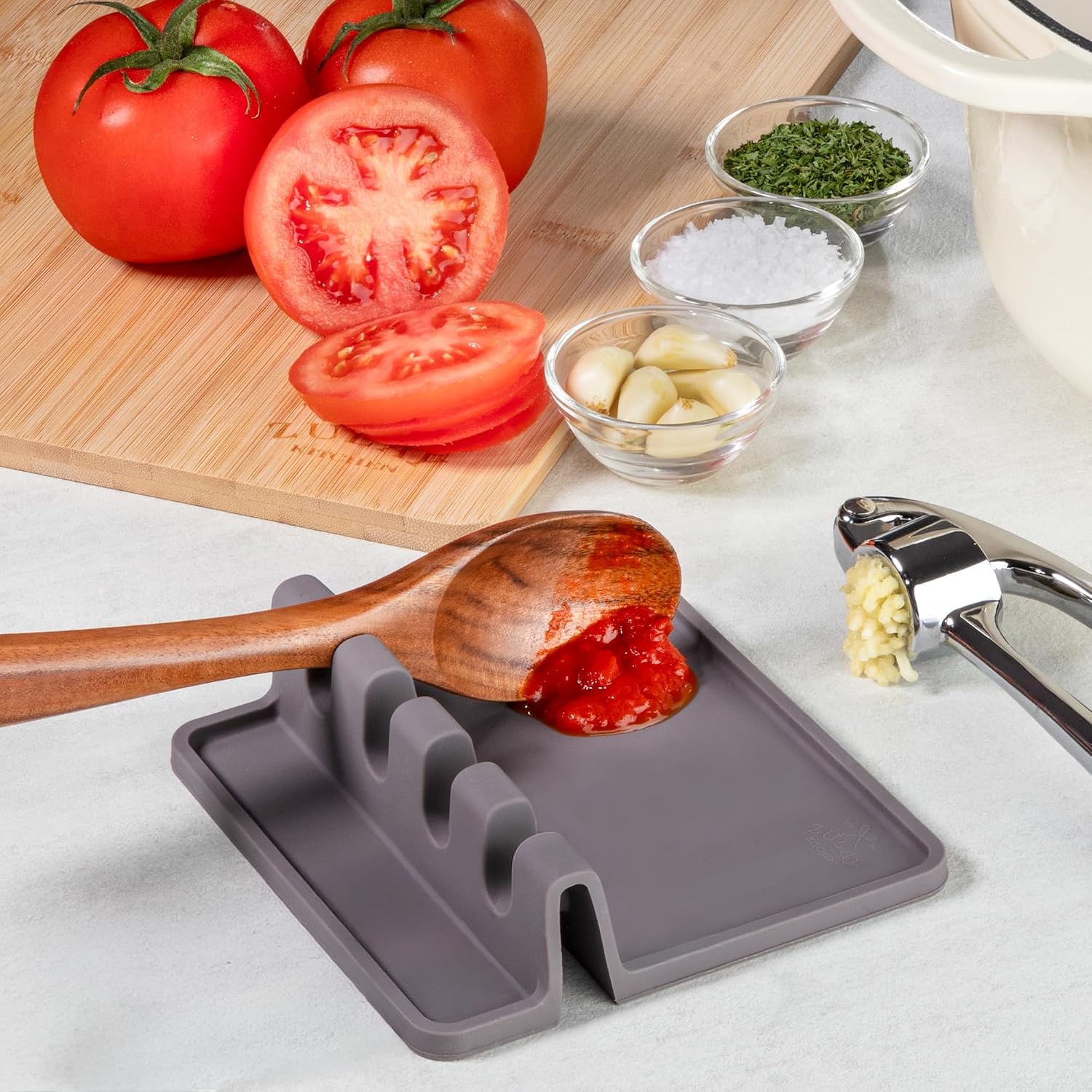 Zulay Kitchen Silicone Spoon Rest 4-Slot Heat-Resistant Drip Pad