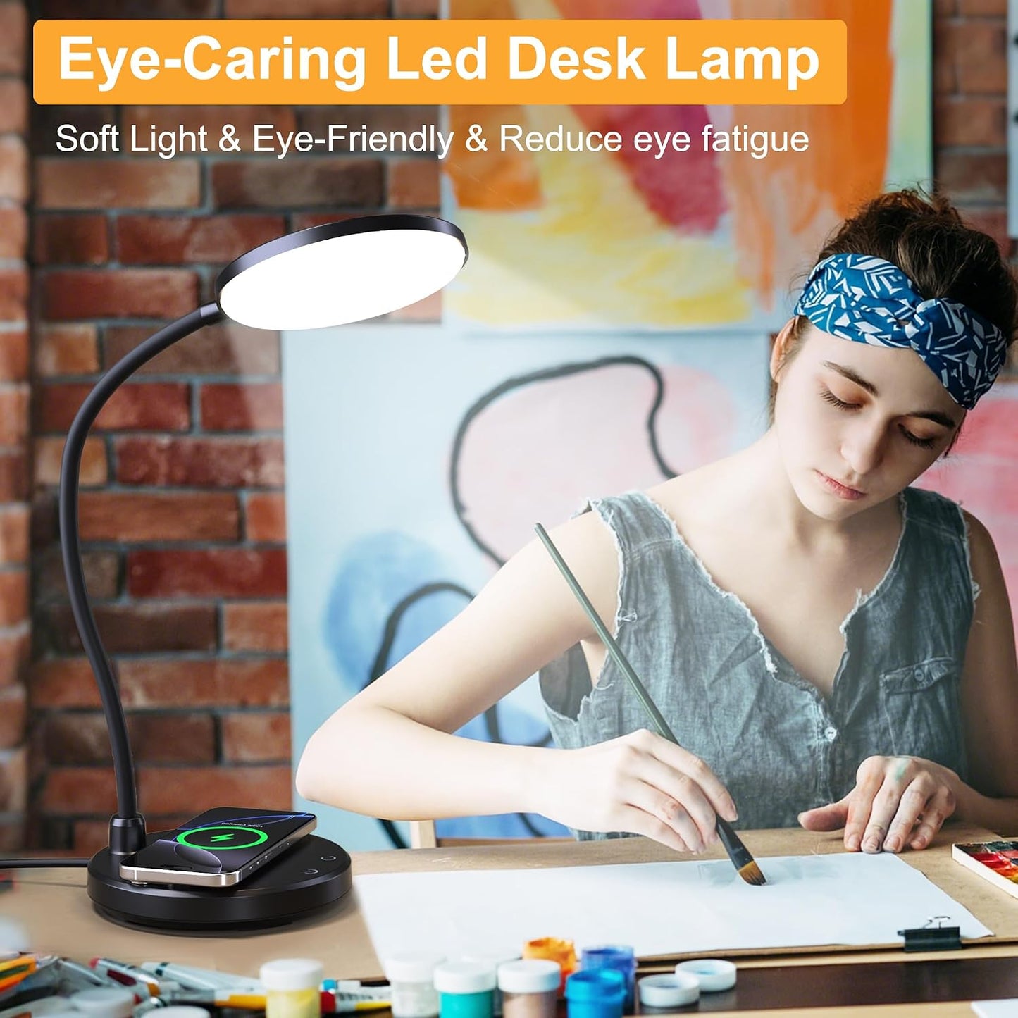 Sailstar LED Desk Lamp with Wireless Charger Dimmable Adjustable Neck