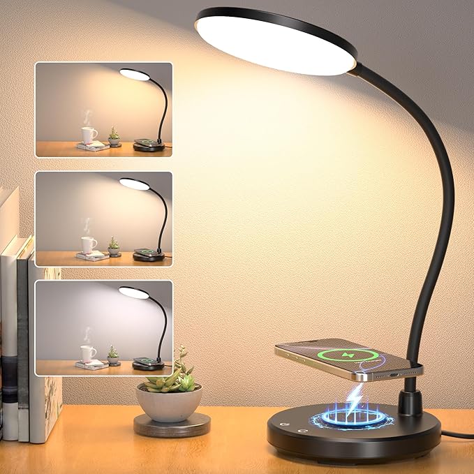 Sailstar LED Desk Lamp with Wireless Charger Dimmable Adjustable Neck