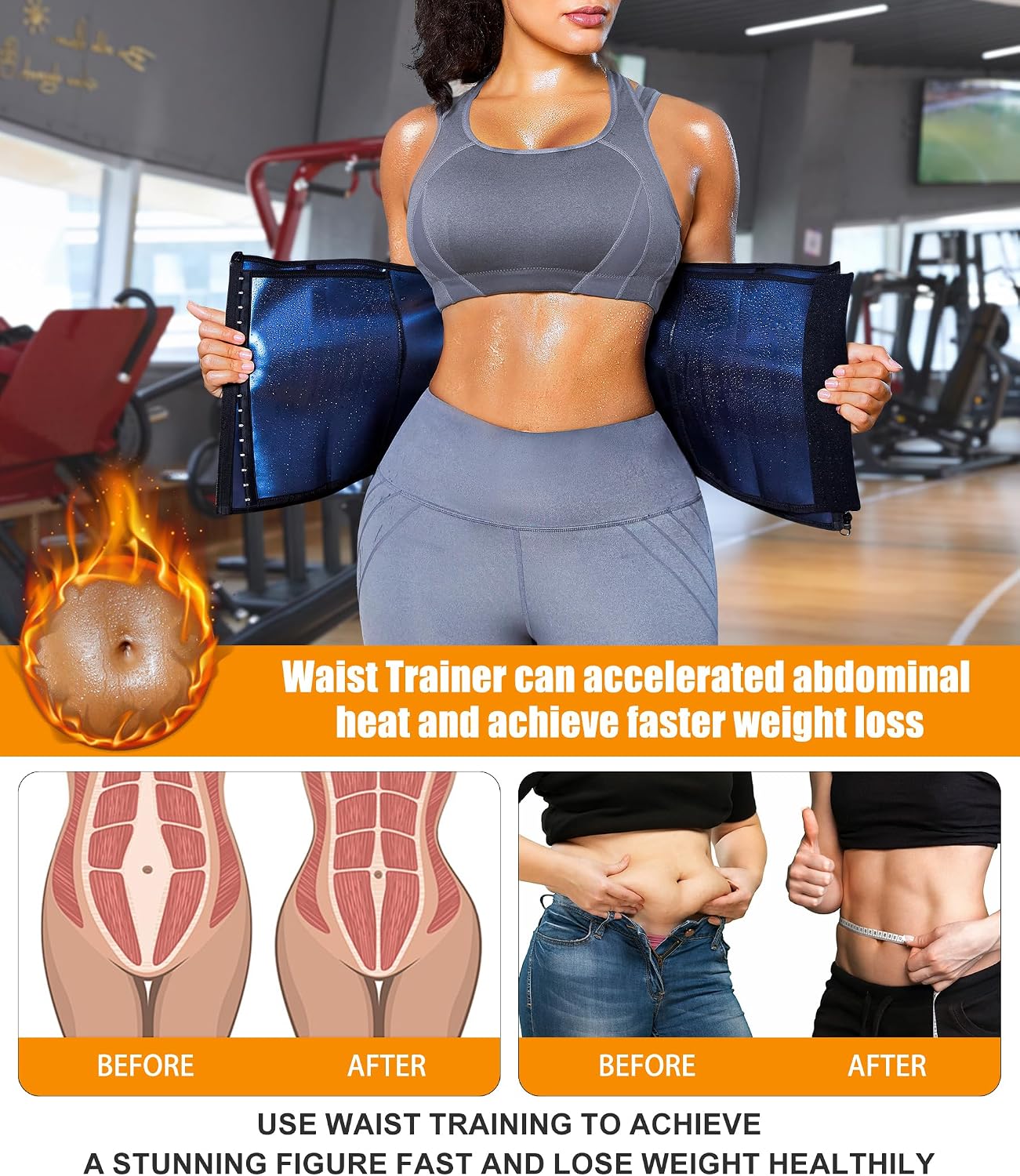 LEINIDINA Women's Waist Trainer Corset with Zipper Sweat Trimmer
