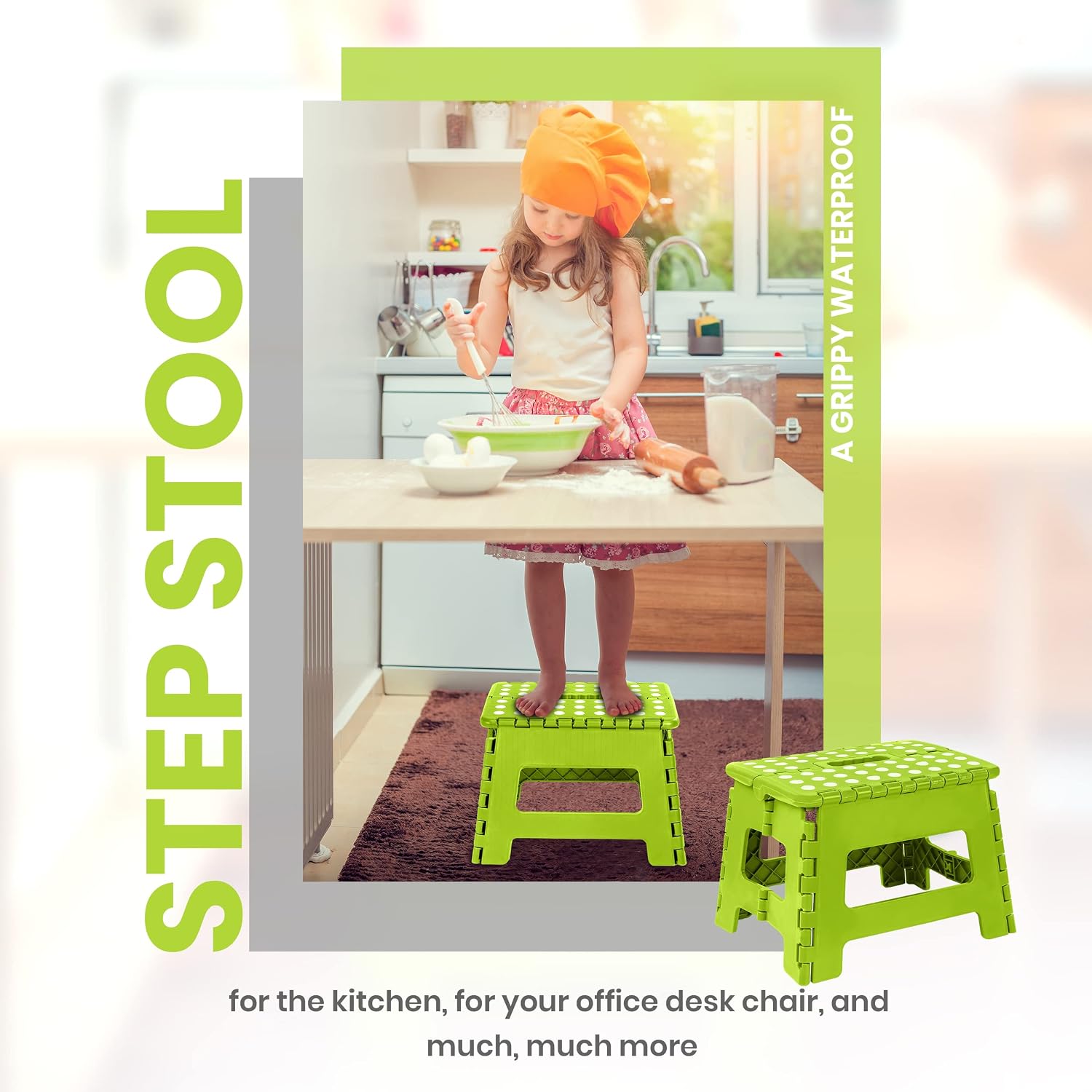Utopia Home 9-Inch Folding Step Stool Anti-Slip Plastic Green