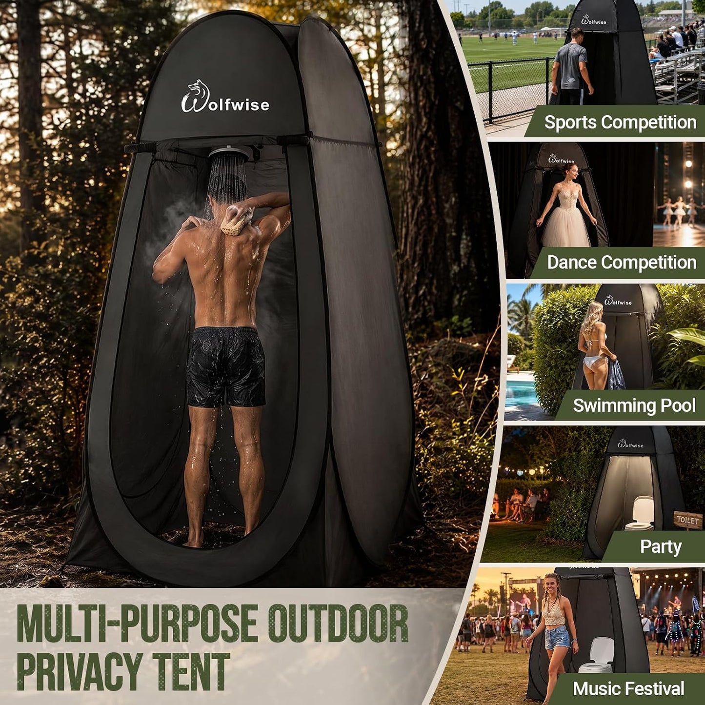 WolfWise Pop-Up Privacy Shower Tent with Ventilation Window