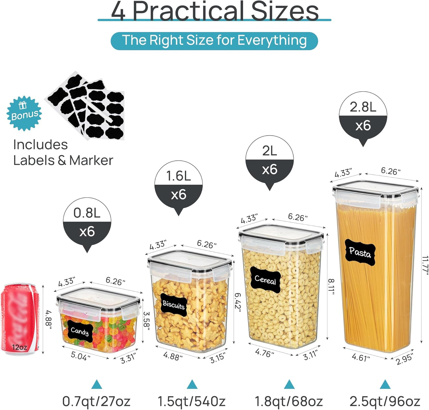 Vtopmart 24-Piece Airtight Kitchen Food Storage Container Set Black