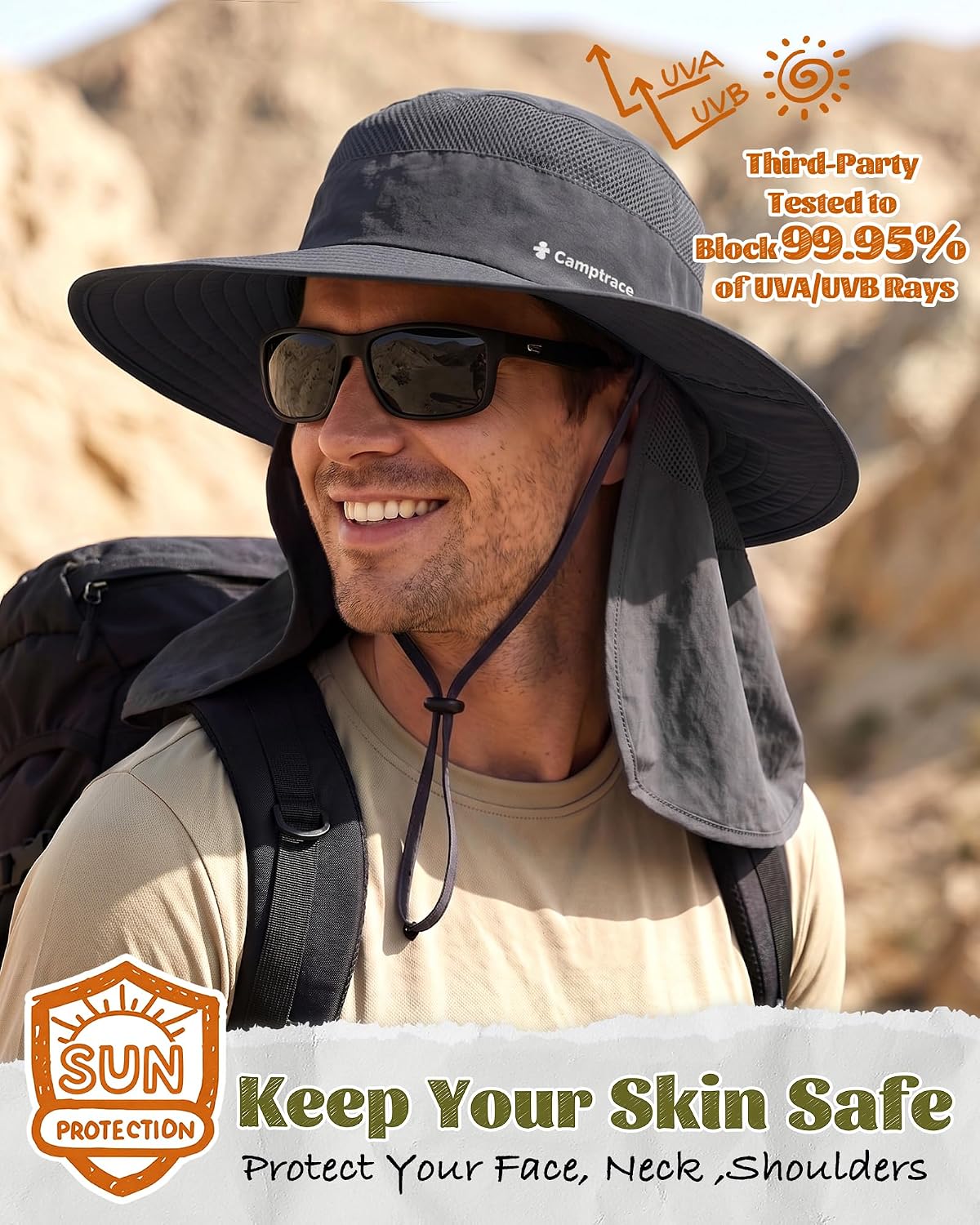 Camptrace Wide Brim Sun Hat with Neck Flap Nylon