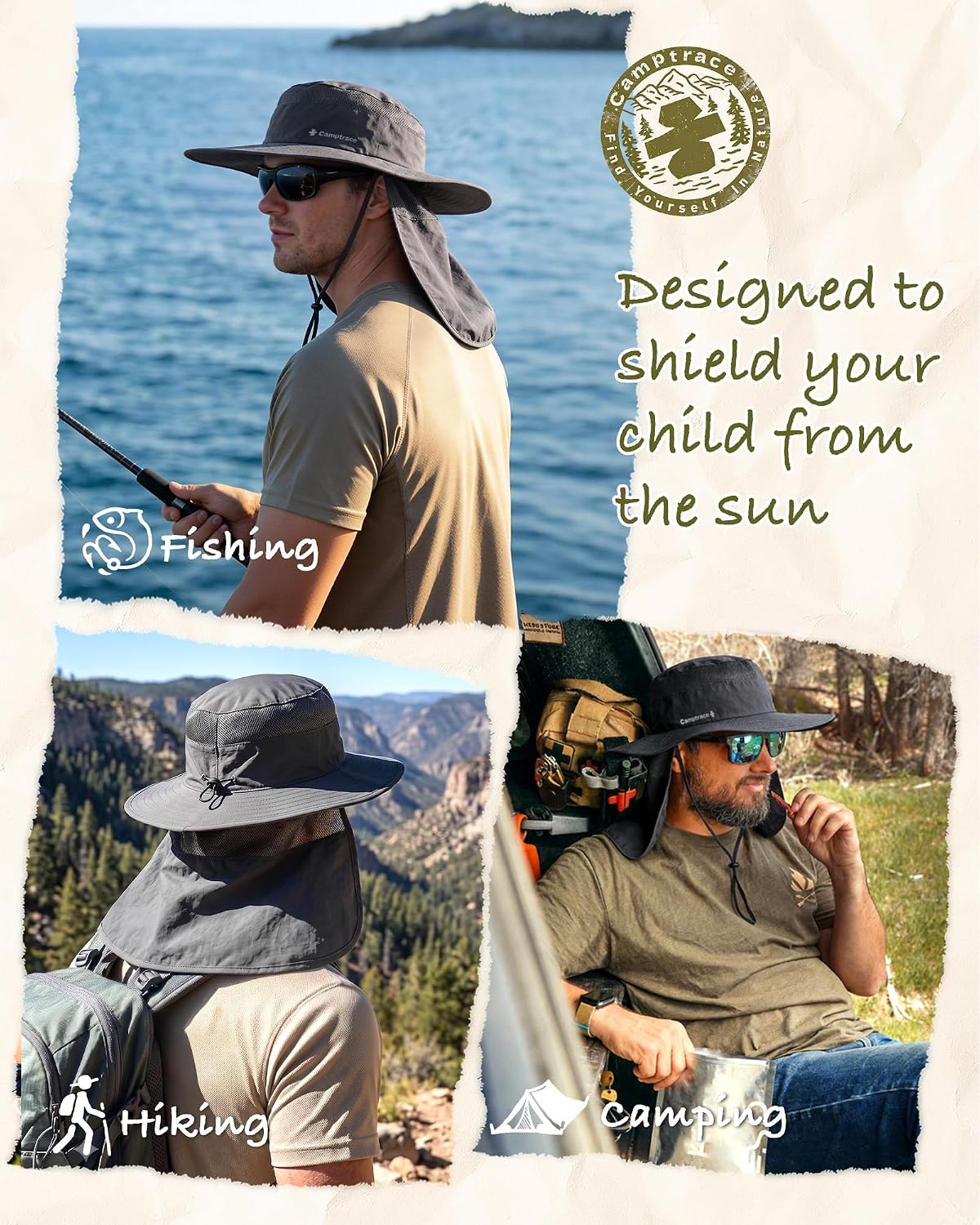 Camptrace Wide Brim Sun Hat with Neck Flap Nylon