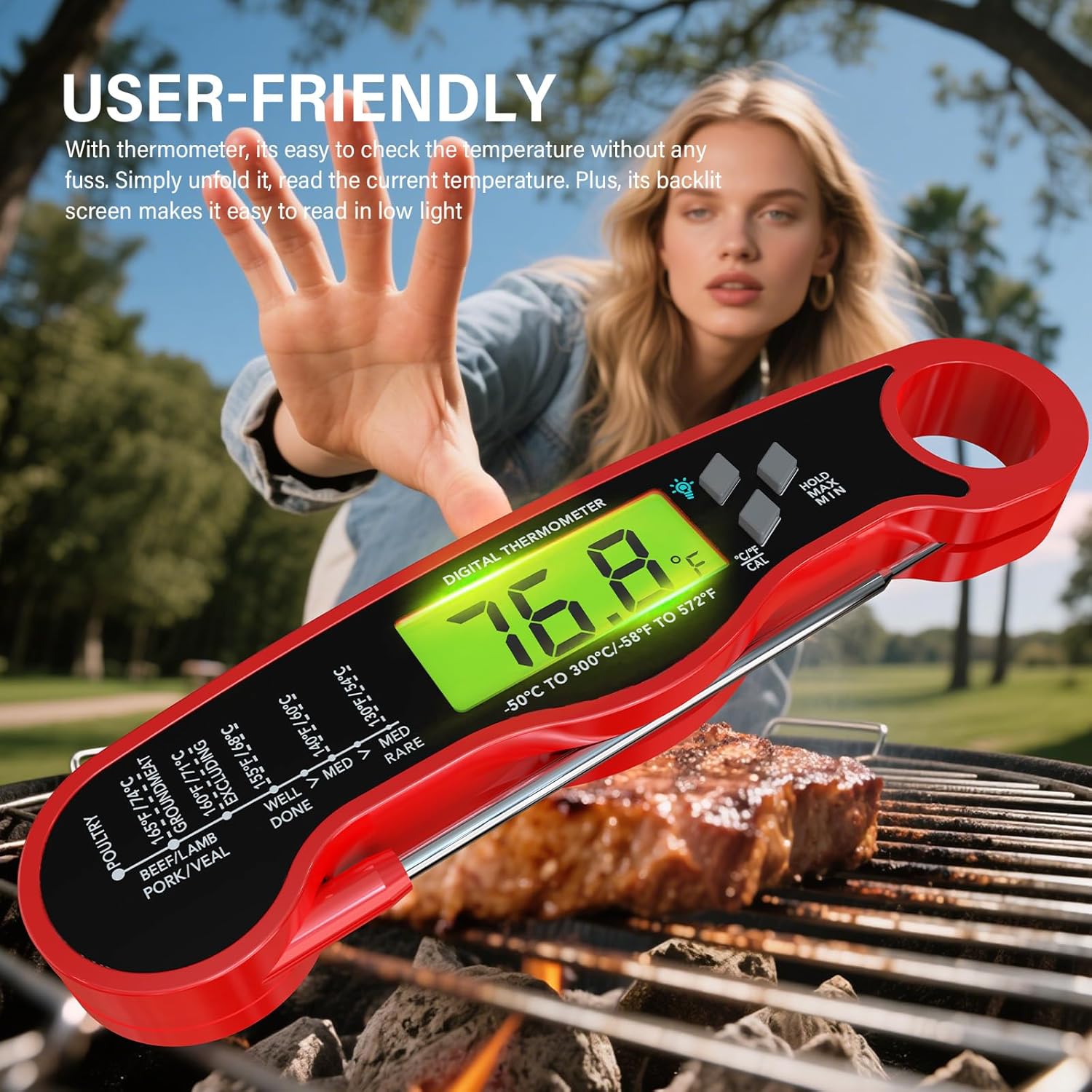 AWLKIM Digital Instant Read Meat Thermometer Waterproof Backlit