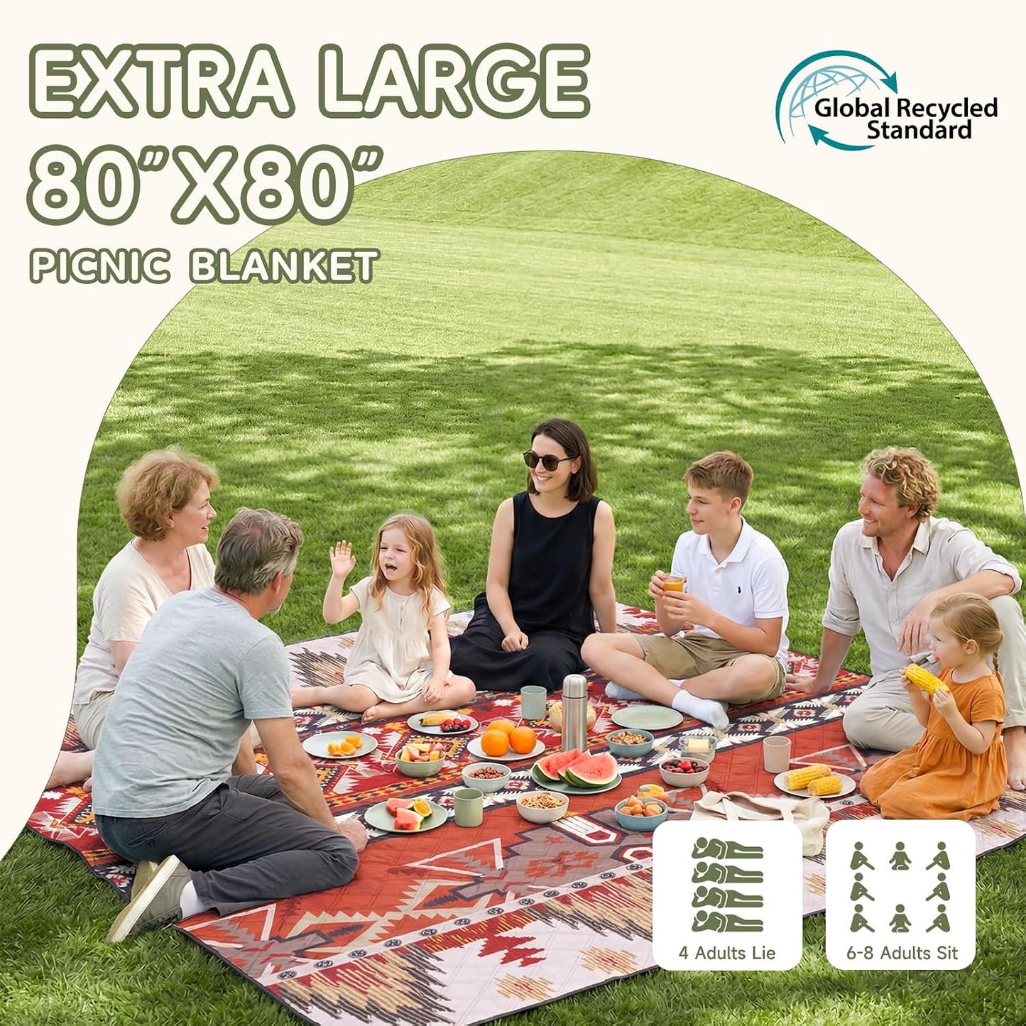 Genovega Waterproof Picnic Blanket 80x80 Inch Outdoor Camping Mat