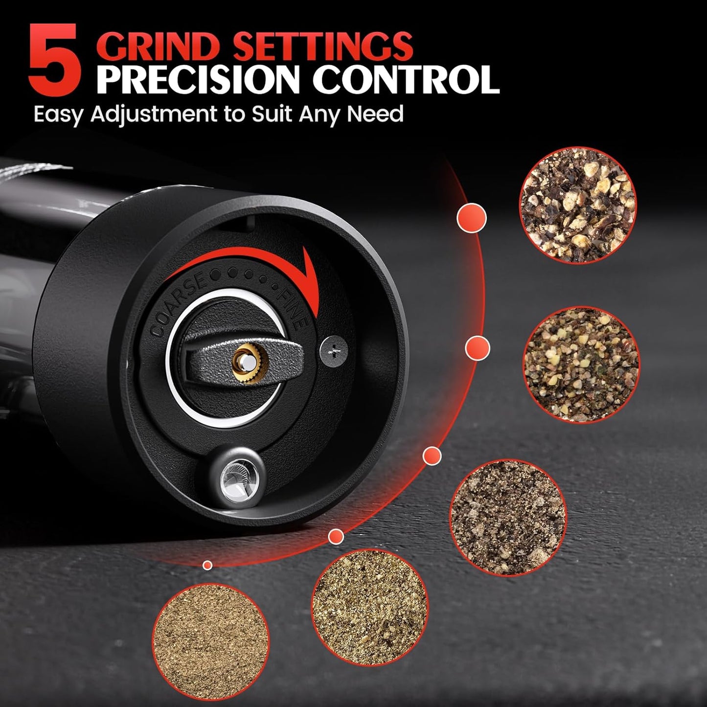 Ioion Electric Salt and Pepper Grinder Set Adjustable Coarseness Battery Operated