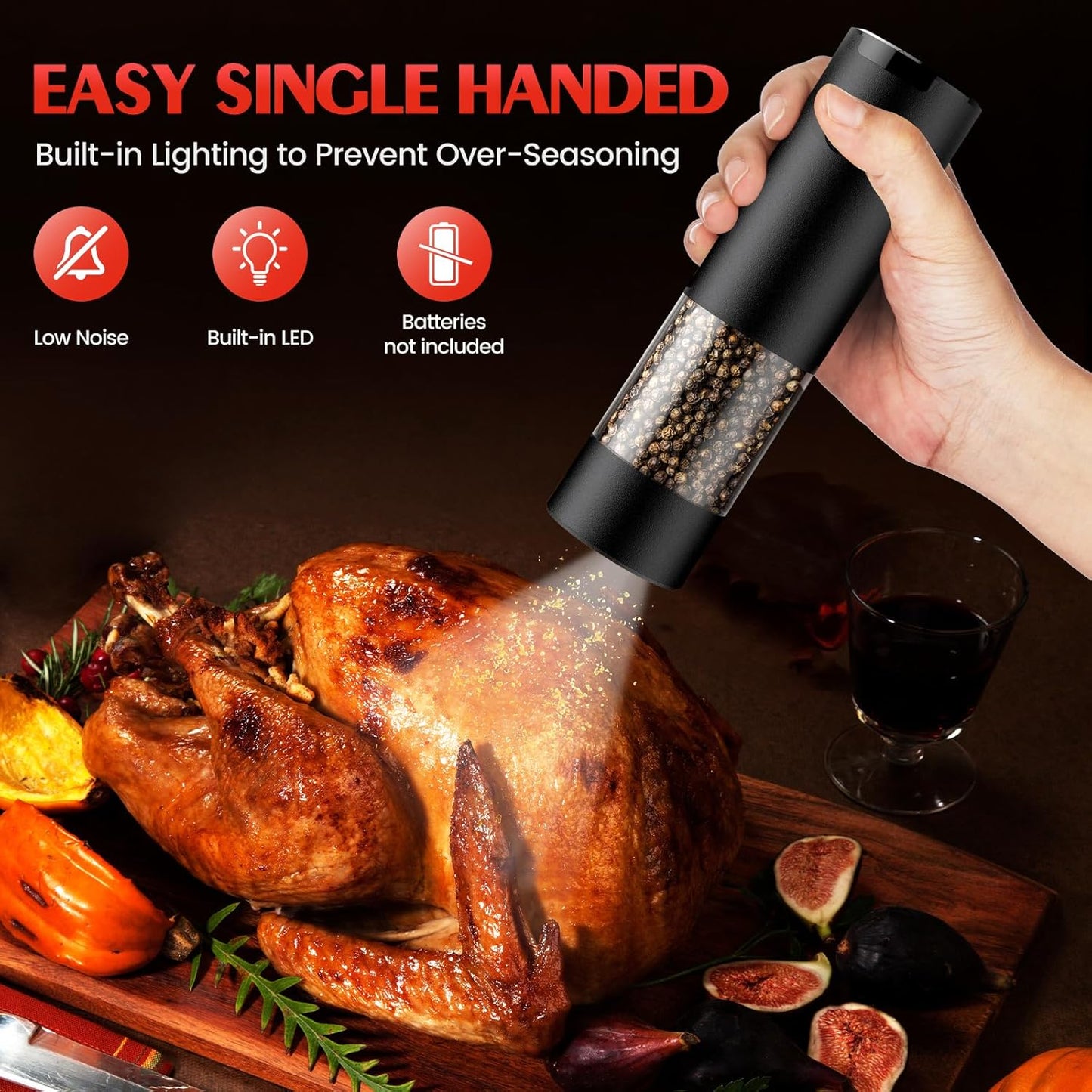Ioion Electric Salt and Pepper Grinder Set Adjustable Coarseness Battery Operated