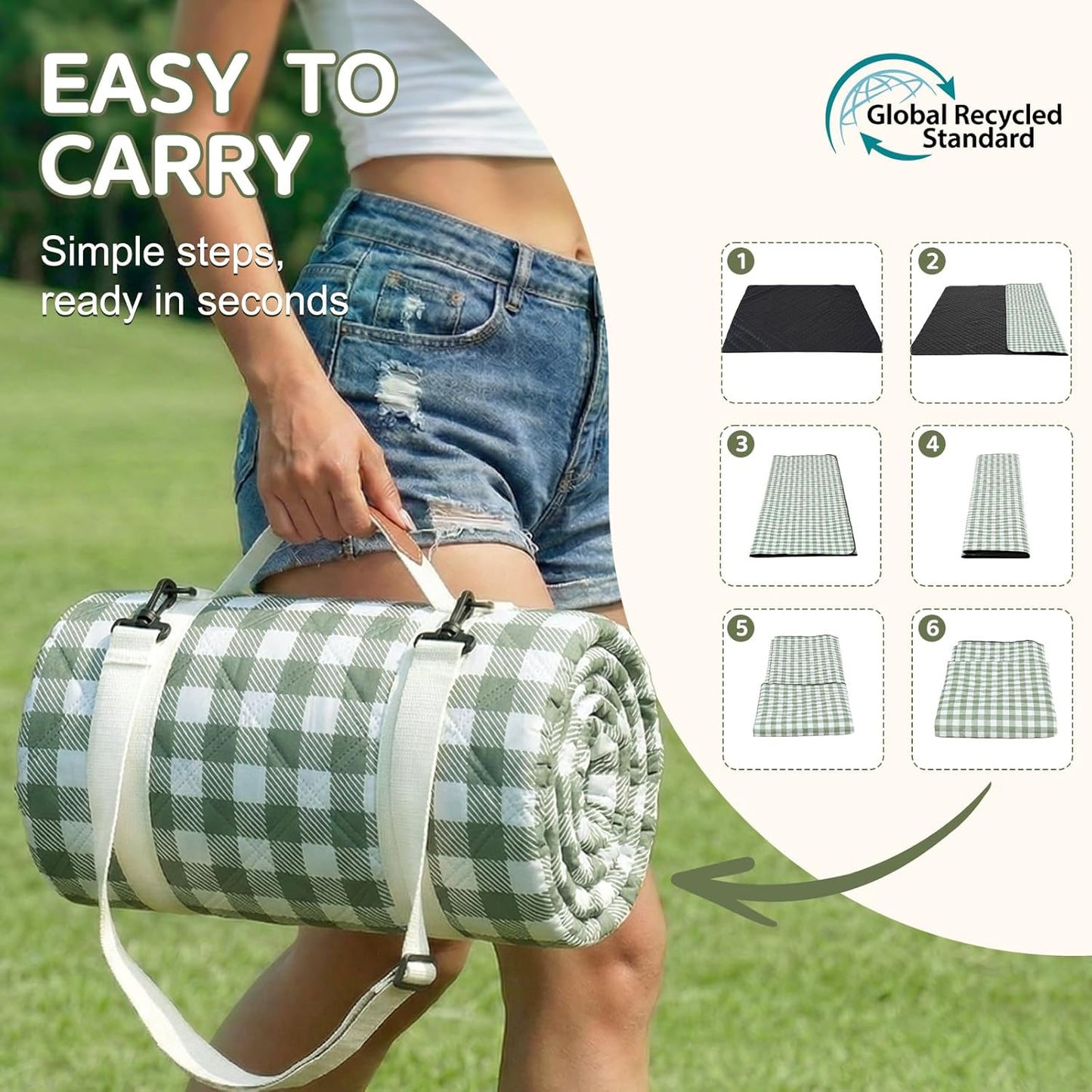 Genovega Waterproof Picnic Blanket 80x80 Inch Outdoor Camping Mat