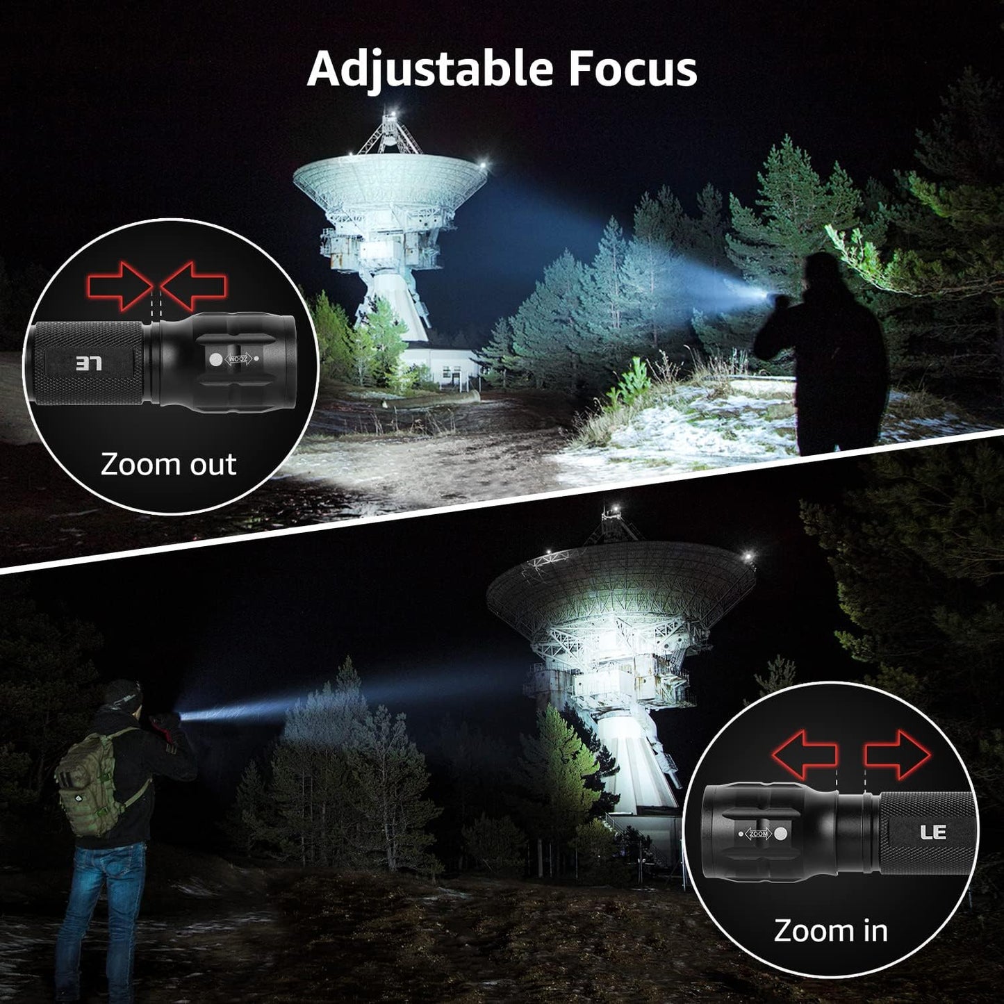 Lighting EVER LED Flashlight Adjustable Focus Waterproof Compact Aluminum
