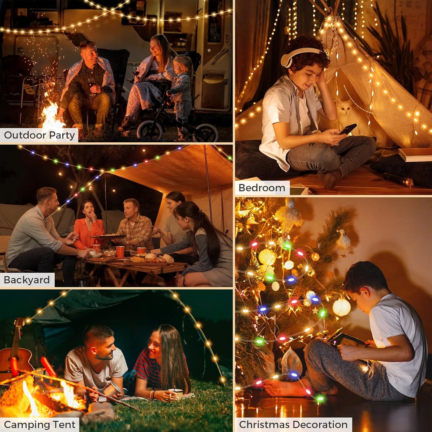 KUQIHUG 32.8ft LED Camping String Lights Rechargeable Portable Waterproof