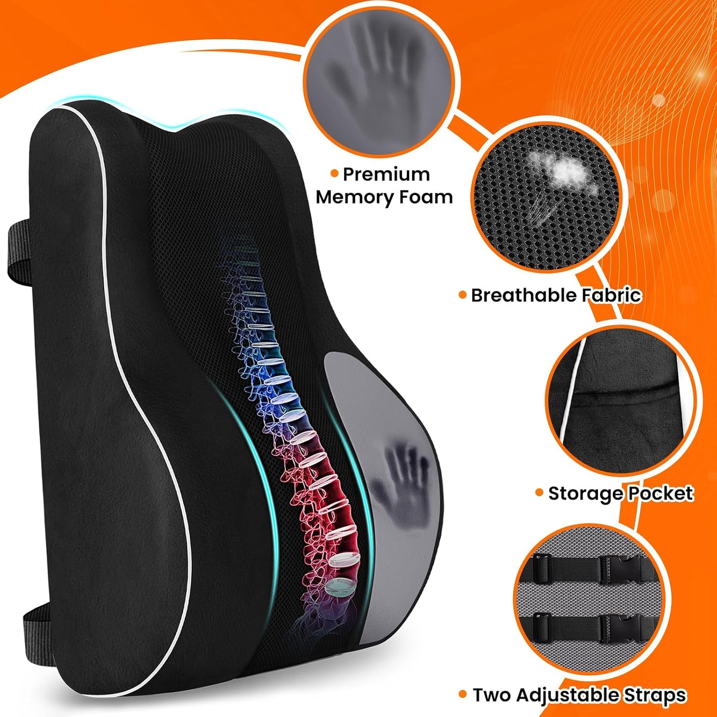 CloudBliss Ergonomic Memory Foam Lumbar Support Pillow