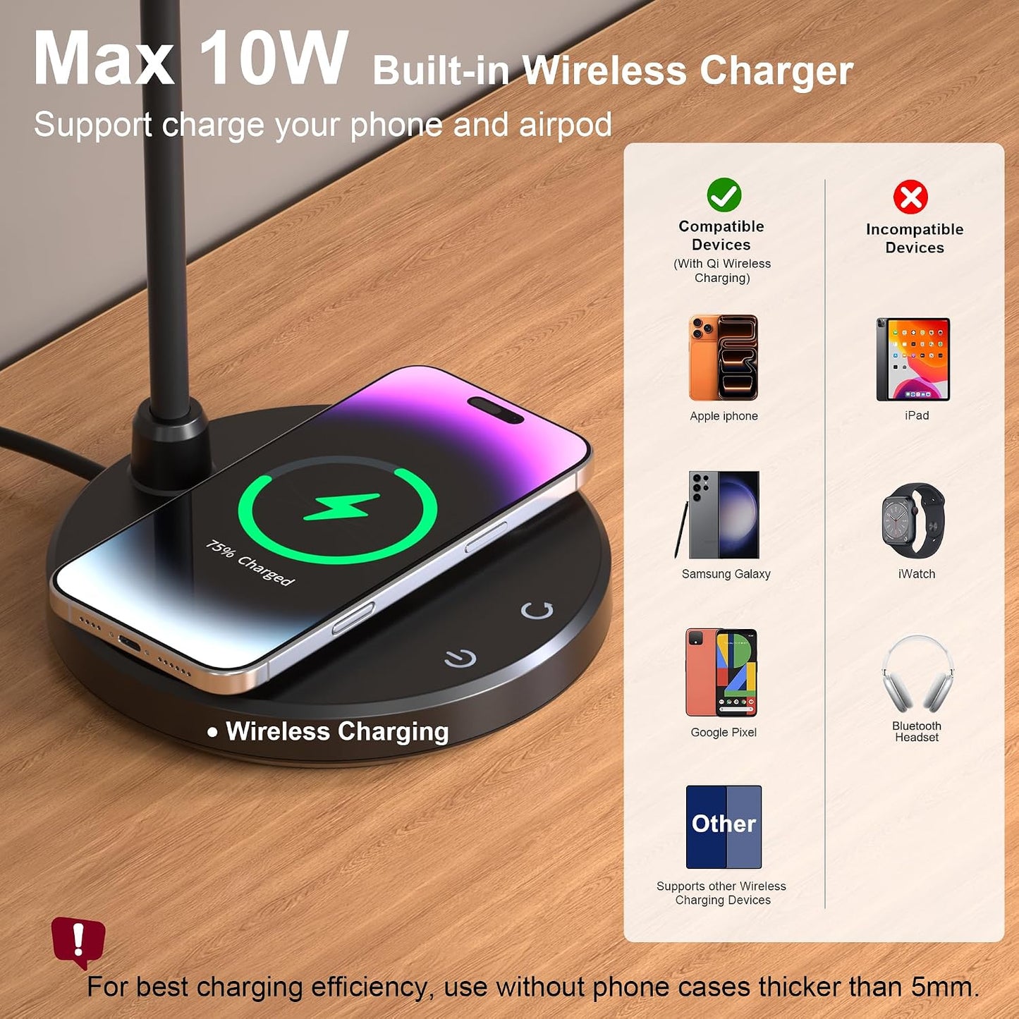 Sailstar LED Desk Lamp with Wireless Charger Dimmable Adjustable Neck