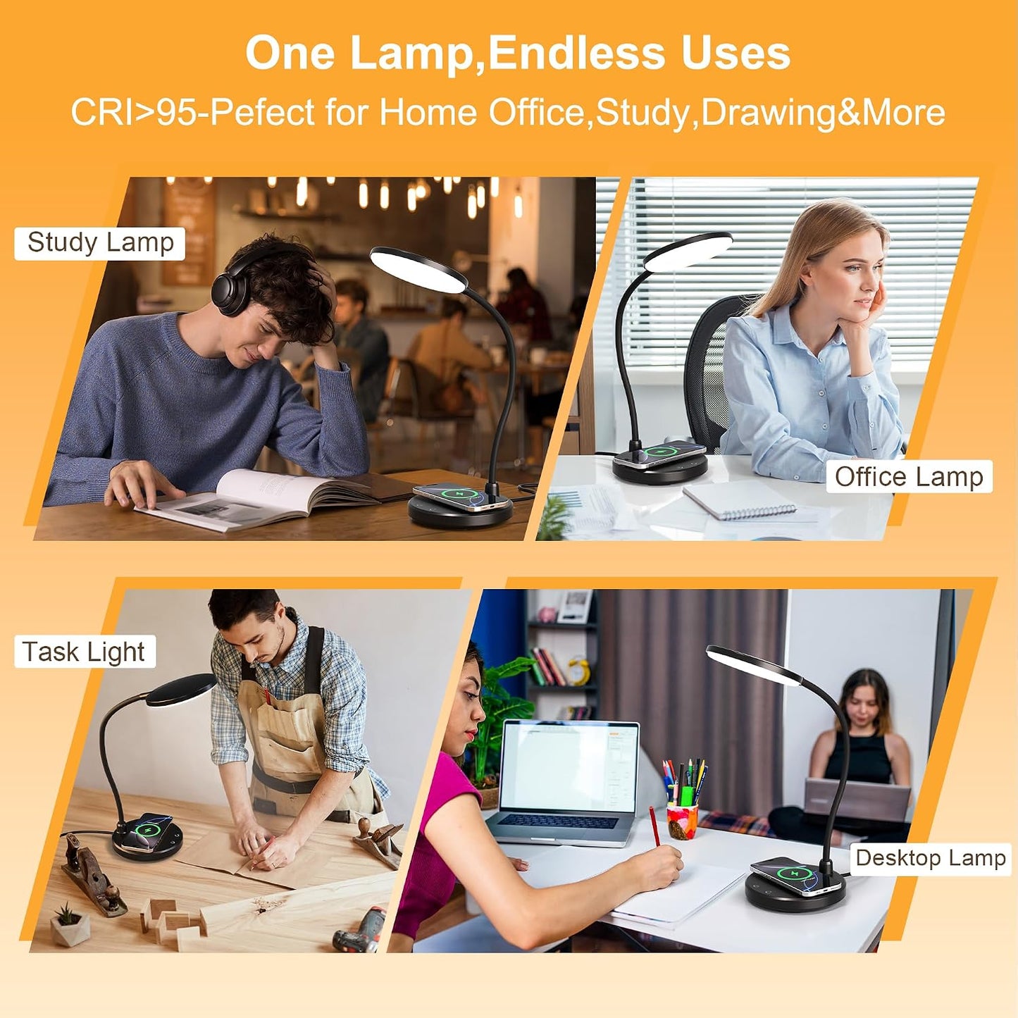 Sailstar LED Desk Lamp with Wireless Charger Dimmable Adjustable Neck