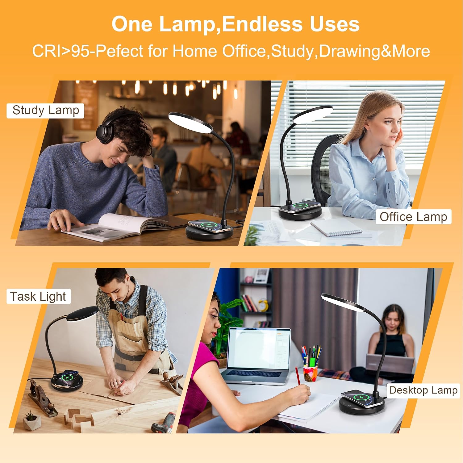 Sailstar LED Desk Lamp with Wireless Charger Dimmable Adjustable Neck