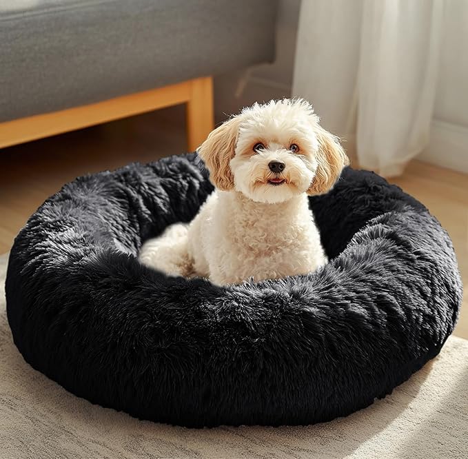 Calming Donut Dog Bed 23" | Anti-Anxiety Fluffy Pet Bed for Small & Medium Dogs and Cats