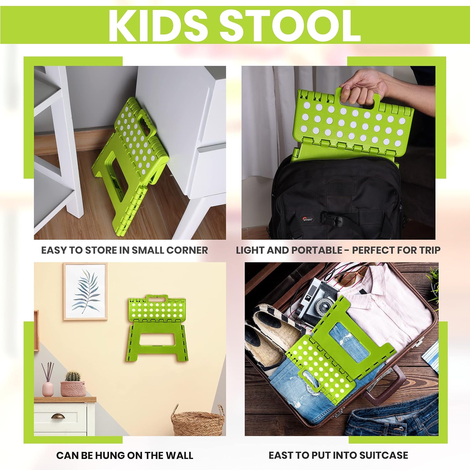Utopia Home 9-Inch Folding Step Stool Anti-Slip Plastic Green