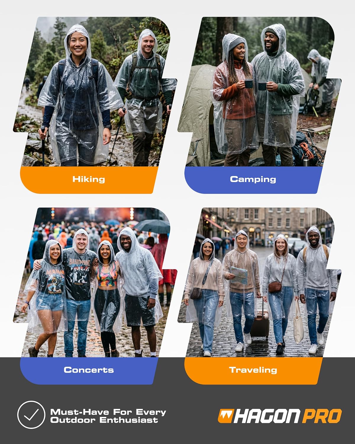 Hagon PRO Disposable Rain Ponchos for Adults 5 Pack